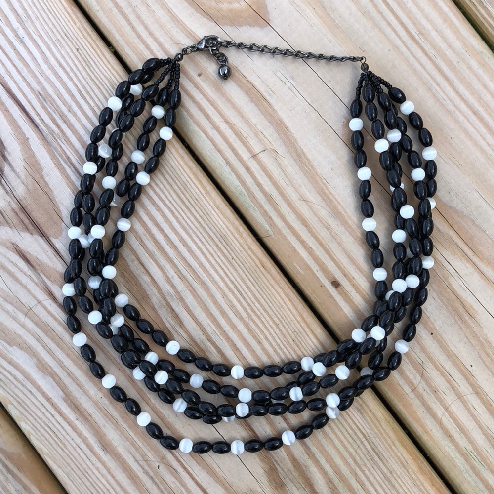 4 Strand Black/White Bead Statement Necklace